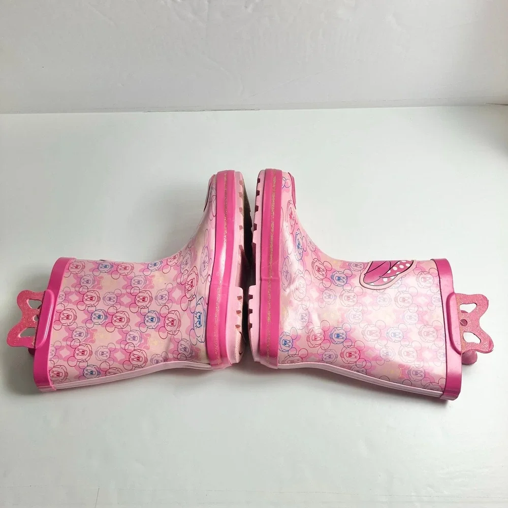 Disney Minnie Mouse Daisy Duck Pink Rubber Rain Boots Pull-On Toddler Sz 13/1